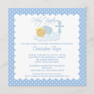 Sweet Baby Boy & Cross Holy Baptism Inviation Invitation