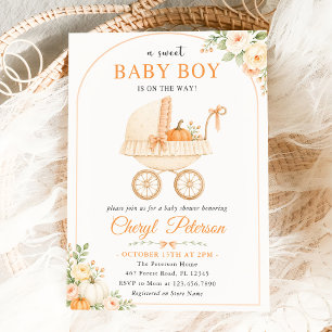Sweet Baby Boy Fall Pumpkin Baby Shower Invitation