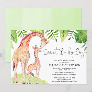Sweet Baby Boy giraffe greenery safari baby shower Invitation