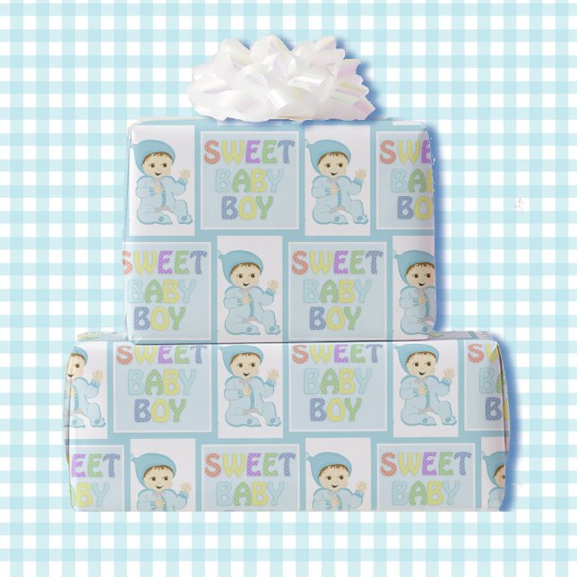 Sweet Baby Boy in Blue Baby Shower Cute Pastel Wrapping Paper (Creator Uploaded)