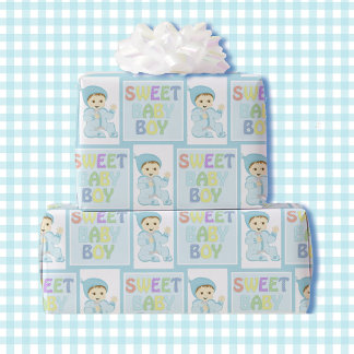 Sweet Baby Boy in Blue Baby Shower Cute Pastel Wrapping Paper