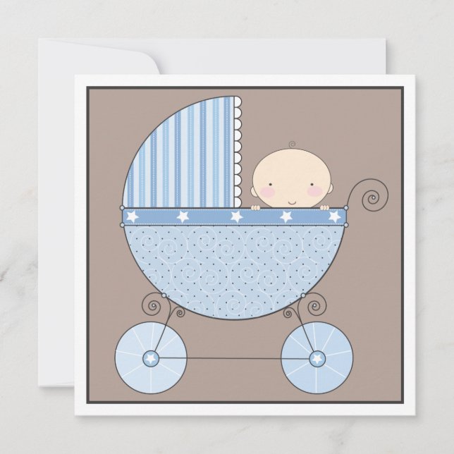 Sweet Baby Boy in Carriage Baby Shower Invitation (Front)