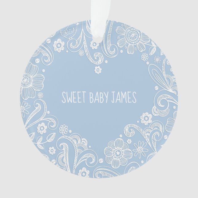 Sweet Baby Boy Name Birth Announcement Keepsake Ornament (Front)