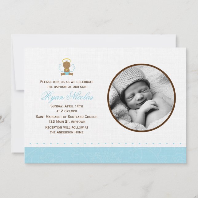 Sweet Baby Boy Photo Baptism Invitation (Front)