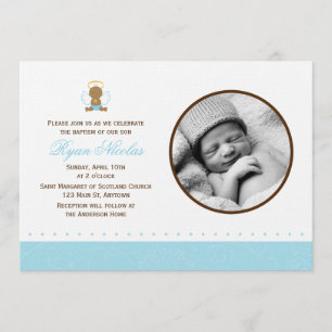 Sweet Baby Boy Photo Baptism Invitation