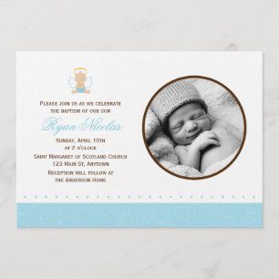 Sweet Baby Boy Photo Baptism Invitation