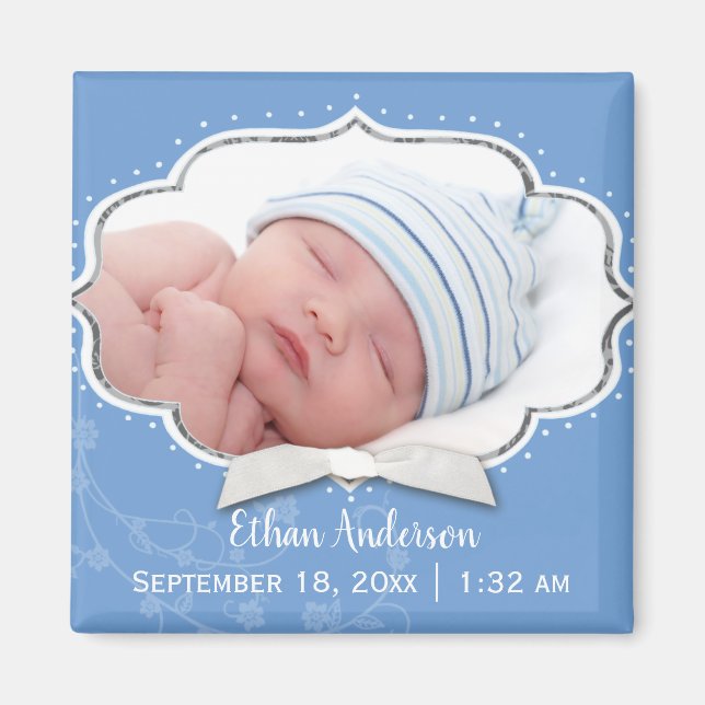 Sweet Baby Boy Photo Birth Announcement Magnet (Front)