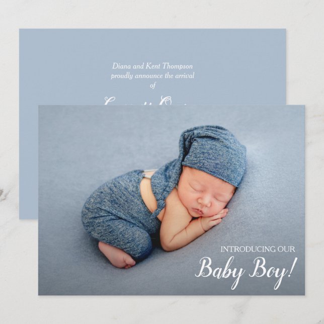 Sweet Baby Boy Photo Birth Announcements (Front/Back)