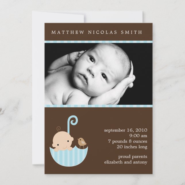 Sweet Baby Boy Photo Birth Announcements (Front)