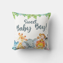 Sweet Baby Boy safari animals baby shower pillow.