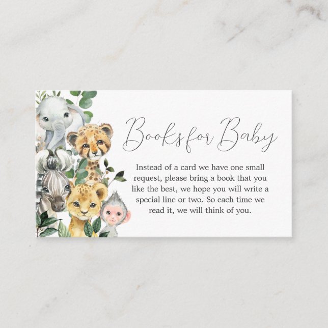 Sweet Baby Boy Safari Baby Shower Books for Baby Enclosure Card (Front)
