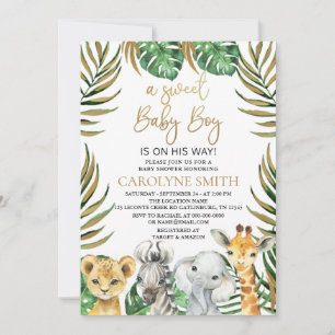 Sweet Baby Boy Safari Jungle Animals Baby Shower Invitation