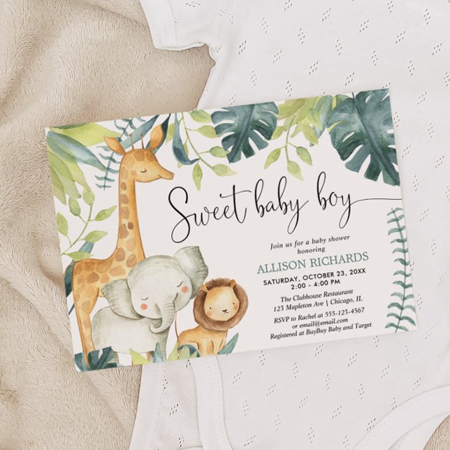 Sweet baby boy safari jungle animals baby shower invitation (Creator Uploaded)