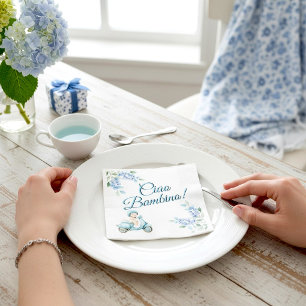 Sweet Baby Boy Scooter Ciao Bambino Blue Floral Napkin