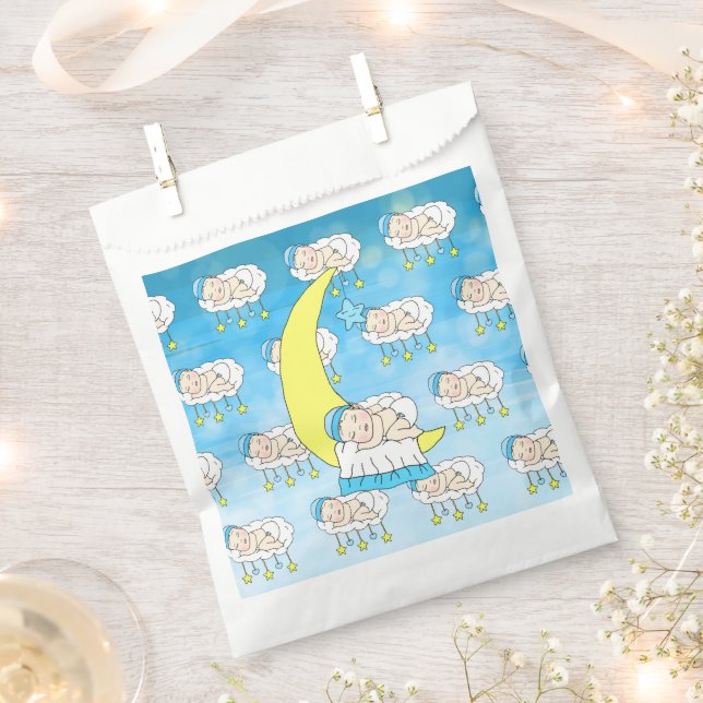 Sweet Baby boy Sleeping on Moon Baby Shower Favour Bags (Clipped)