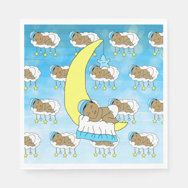 Sweet Baby boy Sleeping on Moon Ethnic Napkin (Front)