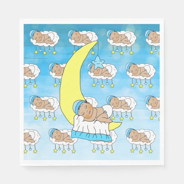 Sweet Baby boy Sleeping on Moon Ethnic Napkin (Front)