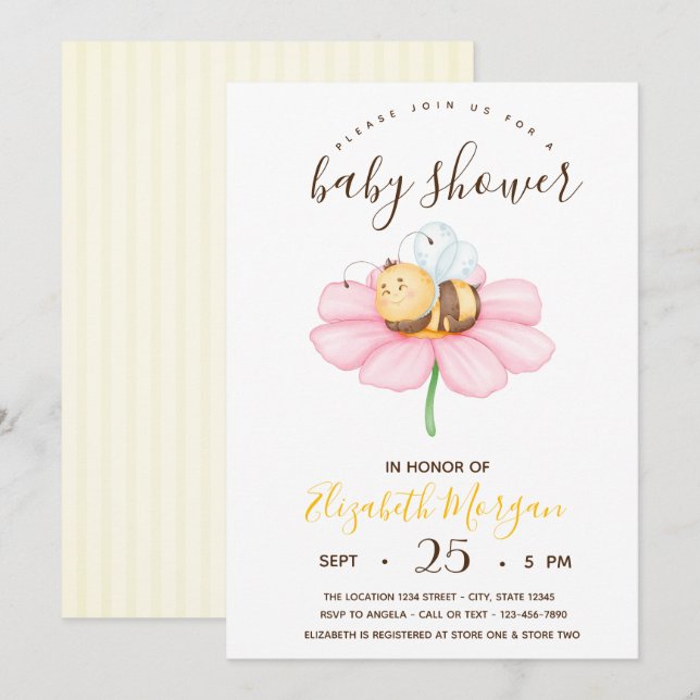 Sweet Baby Bumble Bee,Stripes Baby Shower  Invitation (Front/Back)