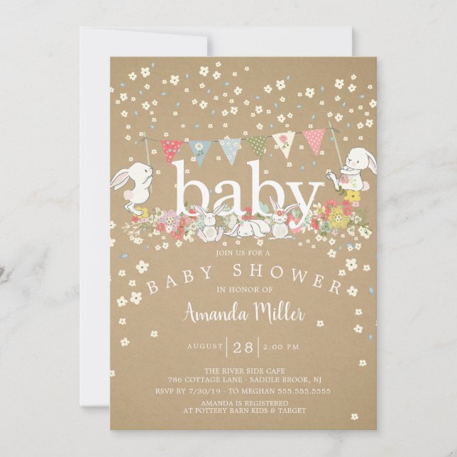 Sweet Baby Bunnies Neutral Baby Shower Invitation (Front)