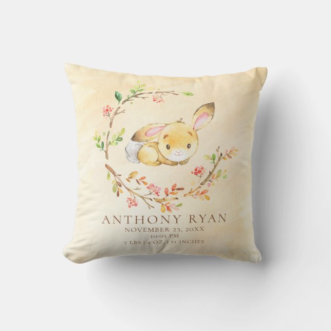 Sweet Baby Bunny Baby Birth Stats Pillow (Front)