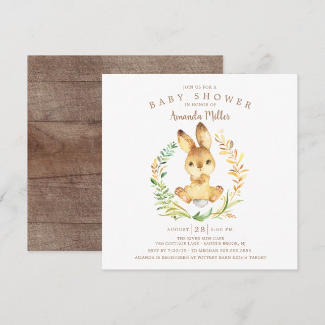 Sweet Baby Bunny Baby Shower Invitation (Front/Back)