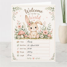 Sweet Baby Bunny Design with Birth Details Fields