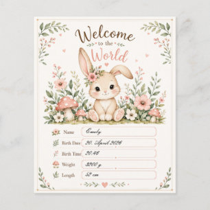 Sweet Baby Bunny Design with Birth Details Fields Flyer
