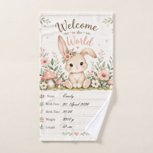 Sweet Baby Bunny Design with Birth Details Fields Hand Towel