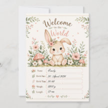 Sweet Baby Bunny Design with Birth Details Fields