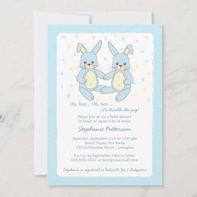 Sweet Baby Bunny Twin Boys Baby Shower Invitation (Front)