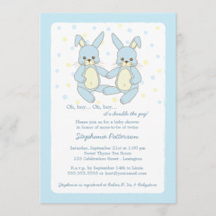Sweet Baby Bunny Twin Boys Baby Shower Invitation