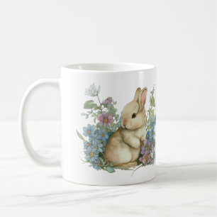 Sweet Baby Bunny with Blue Purple Flowers  Coffee Mug