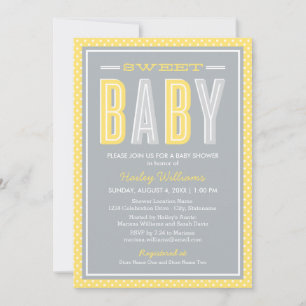 Sweet Baby Chic Type Yellow and Grey Baby Shower Invitation