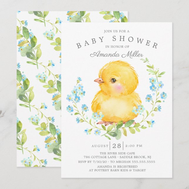 Sweet Baby Chick Boys Baby Shower Invitation (Front/Back)