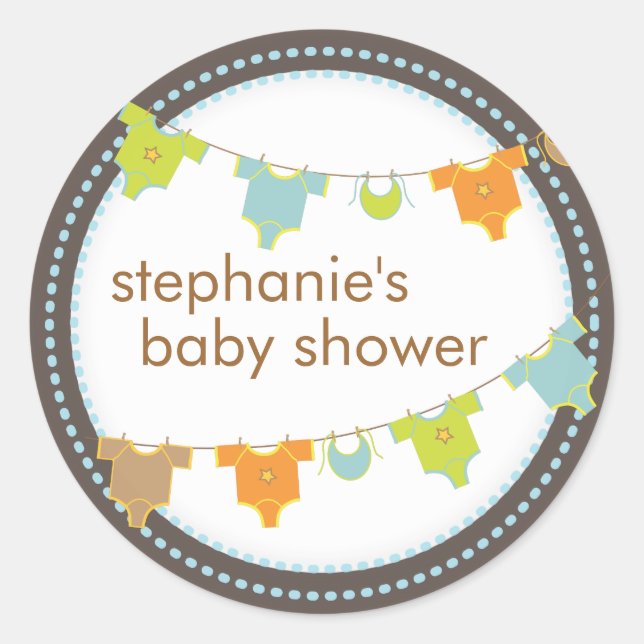 Sweet Baby Clothes LIne Boy Baby Shower Sticker (Front)