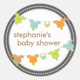 Sweet Baby Clothes LIne Boy Baby Shower Sticker