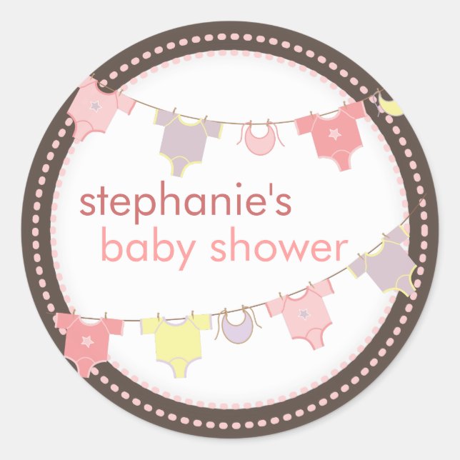 Sweet Baby Clothes LIne Girl Baby Shower Sticker (Front)