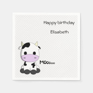 Sweet baby cow on polka dots girl birthday napkin