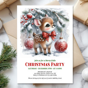 Sweet baby deer watercolor Christmas invitation 
