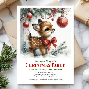 Sweet baby deer watercolor Christmas invitation  