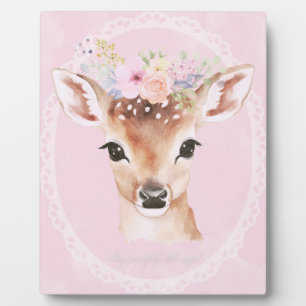 Sweet Baby Deer with Flower Crown   Pink Nursery  Plaque