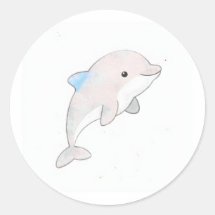 Sweet Baby Dolphin Watercolor Illustration Sticker