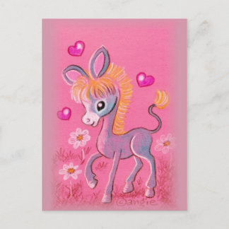 Sweet Baby Donkey With Hearts Postcard