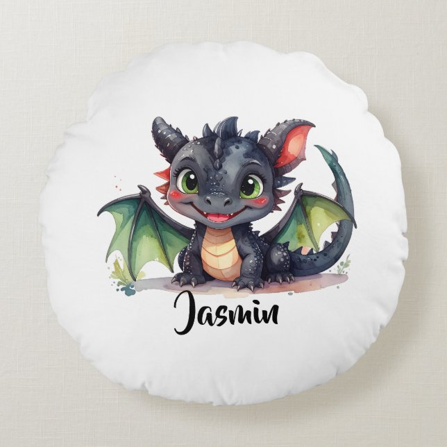 Sweet Baby Dragon Smiling Round Cushion (Front)