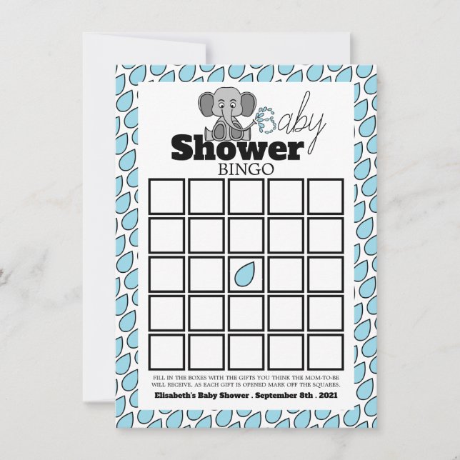 Sweet Baby Elephant, Baby Shower Bingo (Front)