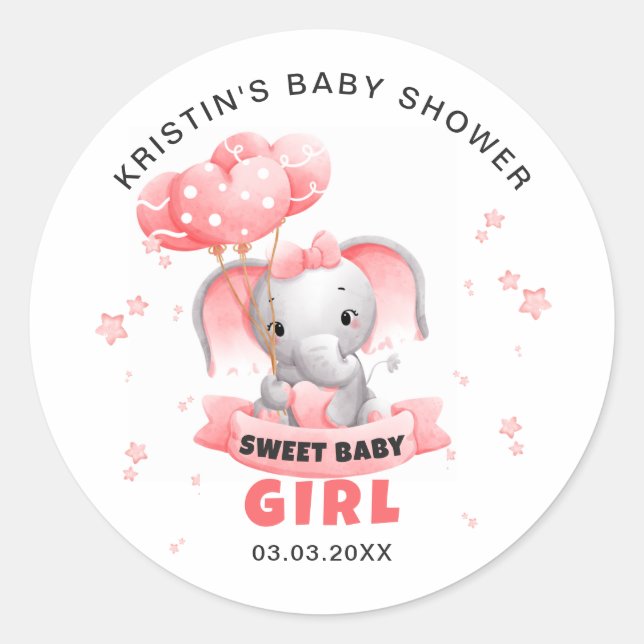 Sweet Baby Elephant Baby Shower Classic Round Sticker (Front)