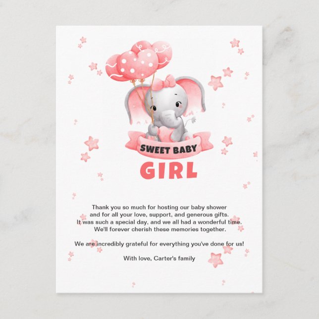 Sweet Baby Elephant Baby Shower Enclosure Card (Front)