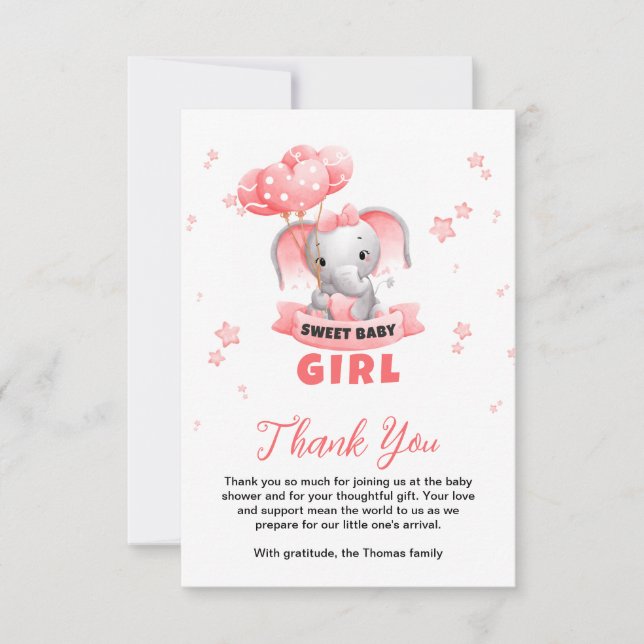 Sweet Baby Elephant Baby Shower Thank You Card (Front)