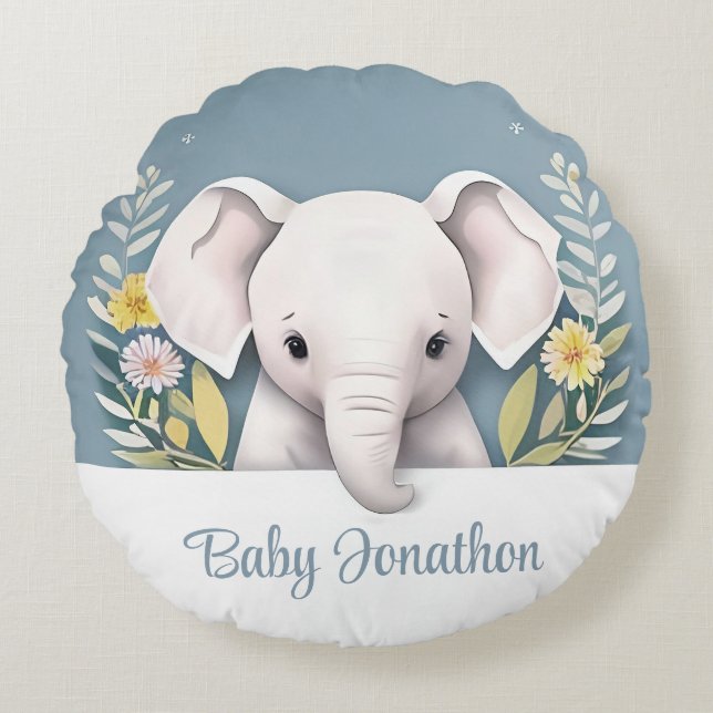 Sweet Baby Elephant Round Cushion (Front)