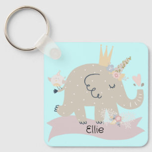 Sweet Baby Elephant Unicorn Custom Name Key Ring